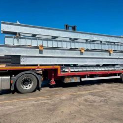 Transport truck loaded with elements of the electrical substation